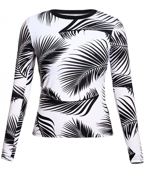 Womens Tropical Leaf Swim Top Long Sleeve Swimsuit Surf Rash Guard Swimwear - Black White - CL18DHDUMWT $13.78-Rash Guards