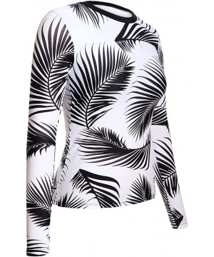 Womens Tropical Leaf Swim Top Long Sleeve Swimsuit Surf Rash Guard Swimwear - Black White - CL18DHDUMWT $13.78-Rash Guards