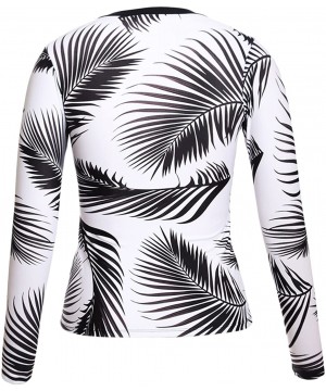 Womens Tropical Leaf Swim Top Long Sleeve Swimsuit Surf Rash Guard Swimwear - Black White - CL18DHDUMWT $13.78-Rash Guards