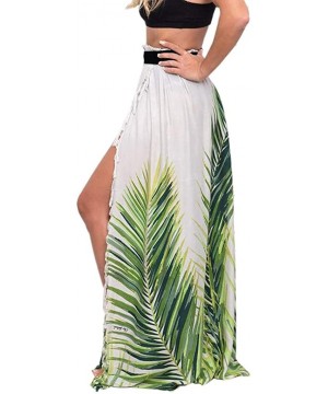 Women Boho Dress Floral Print Chiffon Maxi Skirt Vintage Flowy Long Beach Skirt Maxi Dress - Green - CR199AZR48A $23.56-Cover...