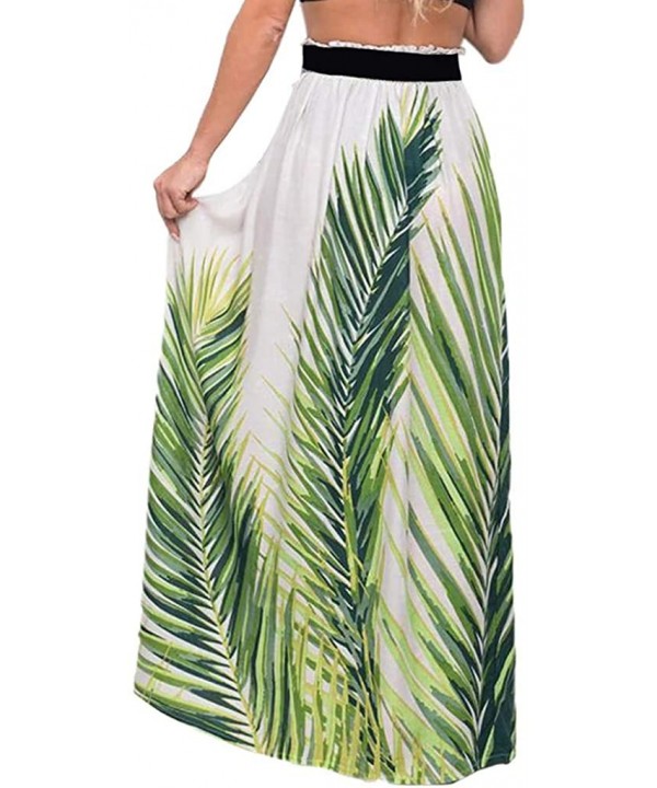 Women Boho Dress Floral Print Chiffon Maxi Skirt Vintage Flowy Long Beach Skirt Maxi Dress - Green - CR199AZR48A $23.56-Cover...