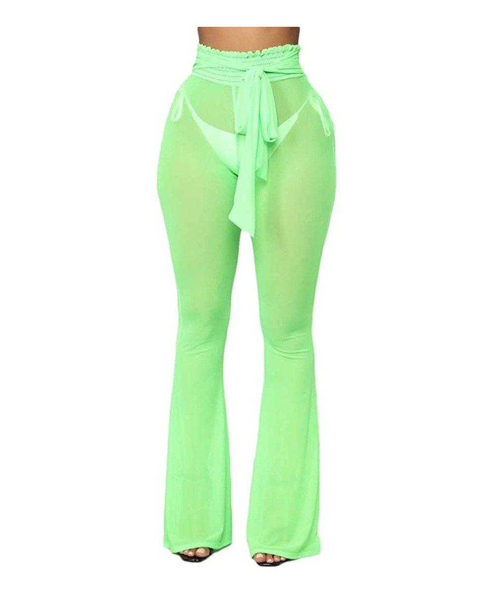 Women's See Through Sheer Mesh Long Pants Trousers Swimwear Bikini Bottom Cover Up - Green - C518RDQHKSO $11.29-Cover-Ups