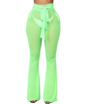 Women's See Through Sheer Mesh Long Pants Trousers Swimwear Bikini Bottom Cover Up - Green - C518RDQHKSO $11.29-Cover-Ups