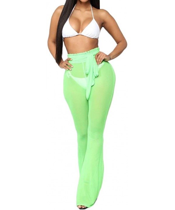 Women's See Through Sheer Mesh Long Pants Trousers Swimwear Bikini Bottom Cover Up - Green - C518RDQHKSO $11.29-Cover-Ups