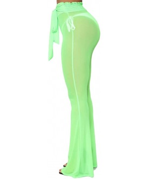 Women's See Through Sheer Mesh Long Pants Trousers Swimwear Bikini Bottom Cover Up - Green - C518RDQHKSO $11.29-Cover-Ups