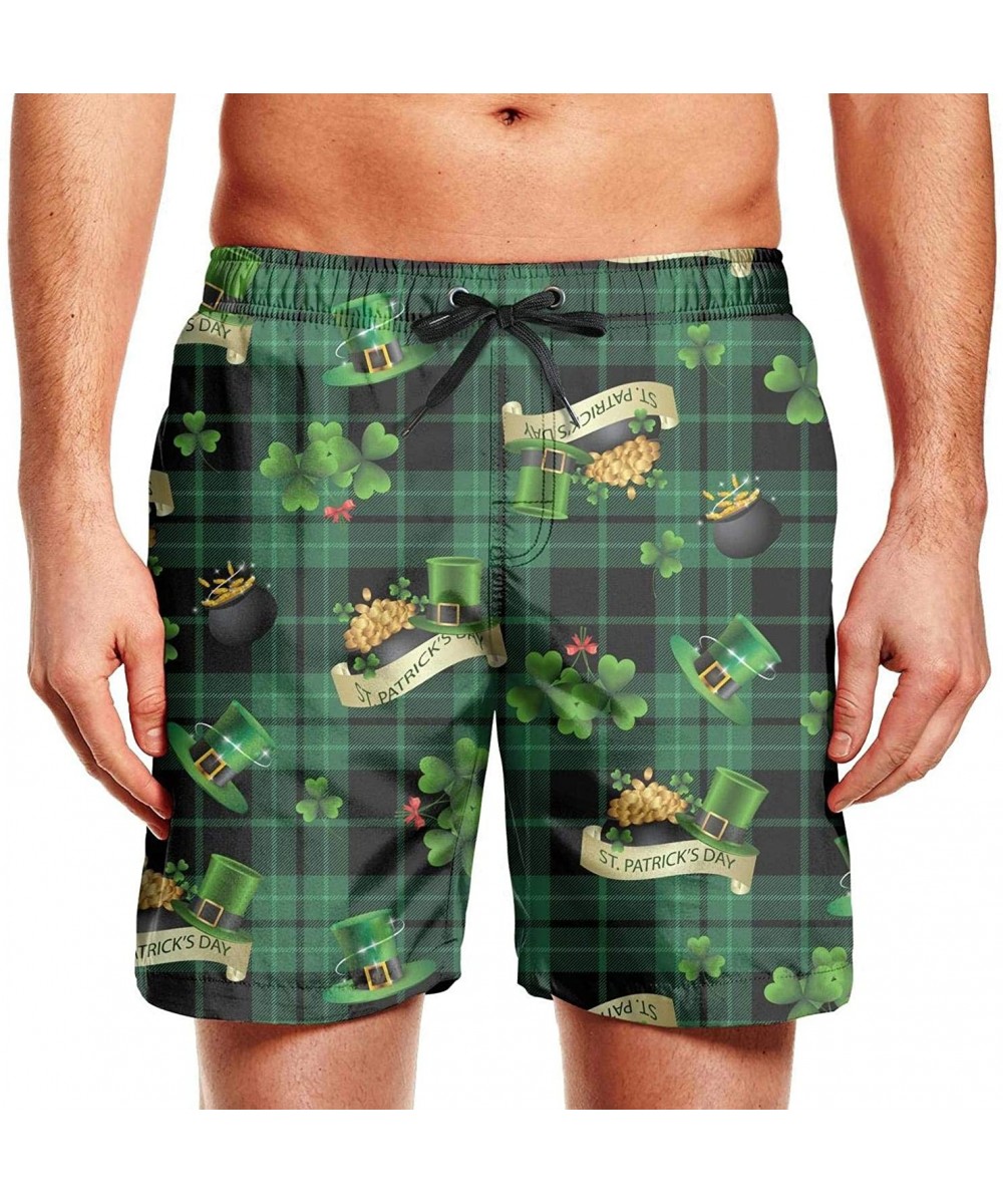 Men Green St. Patrick's Day Vector Clover Black Swimming Trunks Board Shorts Surf Swimsuits Shorts for Men Casual Boardshorts...