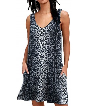 Women's Summer Casual T Shirt Dresses Beach Cover up Plain Tank Dress with Pockets - Snow Leopard Print - CT194ETKOSA $26.94-...