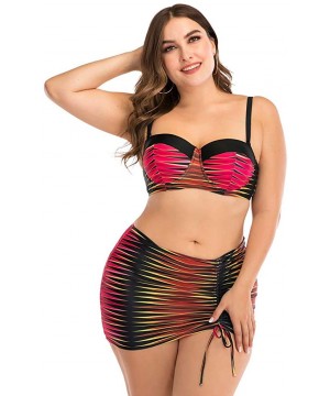 Plus Size Womens High-Waisted Bikini Set Two Pieces Beach Swimwear Bathing Suit Swimsuits - 019 Red - C7194E2R4N2 $12.09-Tops