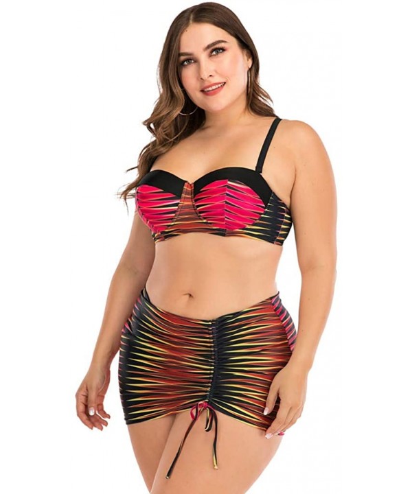 Plus Size Womens High-Waisted Bikini Set Two Pieces Beach Swimwear Bathing Suit Swimsuits - 019 Red - C7194E2R4N2 $12.09-Tops