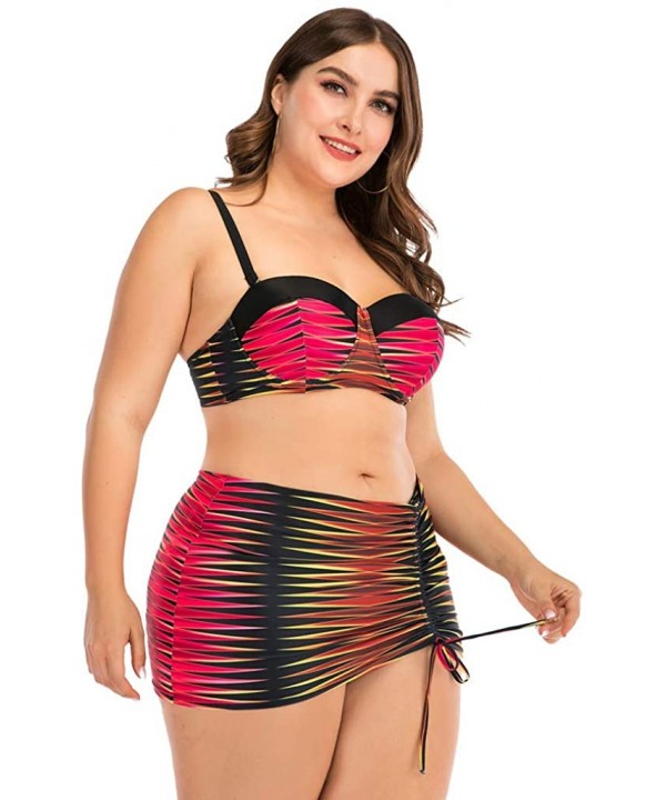 Plus Size Womens High-Waisted Bikini Set Two Pieces Beach Swimwear Bathing Suit Swimsuits - 019 Red - C7194E2R4N2 $12.09-Tops