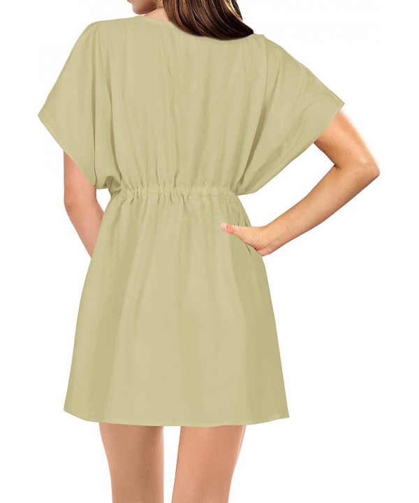 Rayon Swimwear DEEP V Neck Drawstring Short Beach Cover ups Caftan - Autumn Mustard_l993 - CT1296G424F $20.03-Cover-Ups