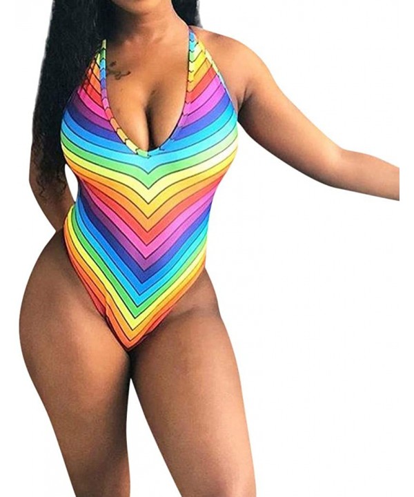 Women's Swimsuit Sexy Rainbow Stripes Gradient One-Piece Swimsuit Bikini - Multi Color - C418R4TCHQS $16.06-One-Pieces