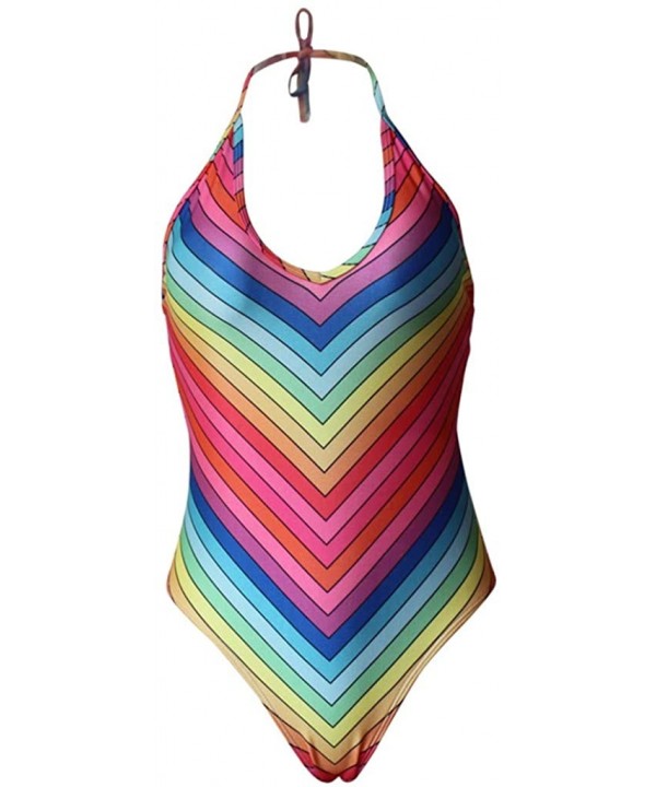 Women's Swimsuit Sexy Rainbow Stripes Gradient One-Piece Swimsuit Bikini - Multi Color - C418R4TCHQS $16.06-One-Pieces