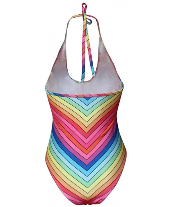 Women's Swimsuit Sexy Rainbow Stripes Gradient One-Piece Swimsuit Bikini - Multi Color - C418R4TCHQS $16.06-One-Pieces