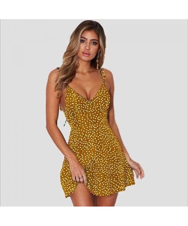 Women Beach Dress Summer Sexy Cami V Neck Polka Dots Boho Bikini Cover Up A Line Mini Dress Wrap Sundress Robe Green - CE19D8...