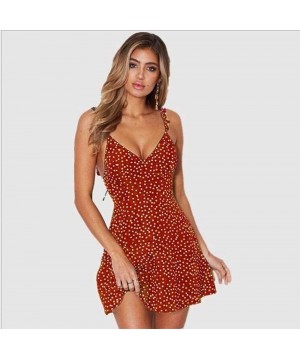 Women Beach Dress Summer Sexy Cami V Neck Polka Dots Boho Bikini Cover Up A Line Mini Dress Wrap Sundress Robe Green - CE19D8...