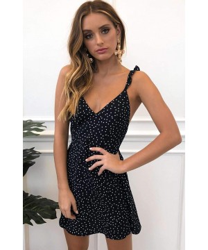 Women Beach Dress Summer Sexy Cami V Neck Polka Dots Boho Bikini Cover Up A Line Mini Dress Wrap Sundress Robe Green - CE19D8...