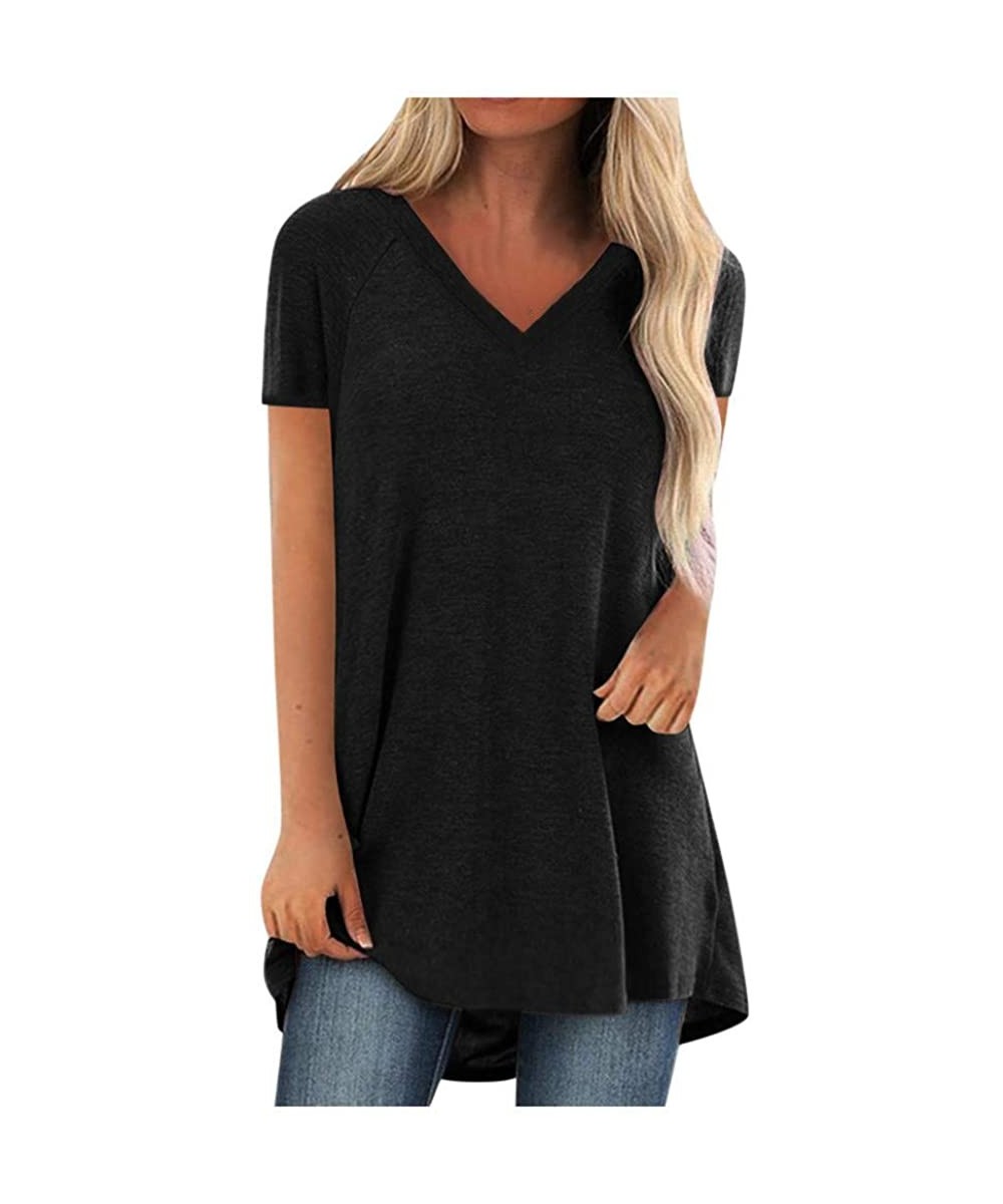 Women's Summer Short Sleeve Round Neck Dandelion Print Casual Loose Graphic T Shirt Tunic Tops - Blackv Neck - CB199S7CS7M $1...