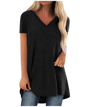 Women's Summer Short Sleeve Round Neck Dandelion Print Casual Loose Graphic T Shirt Tunic Tops - Blackv Neck - CB199S7CS7M $1...