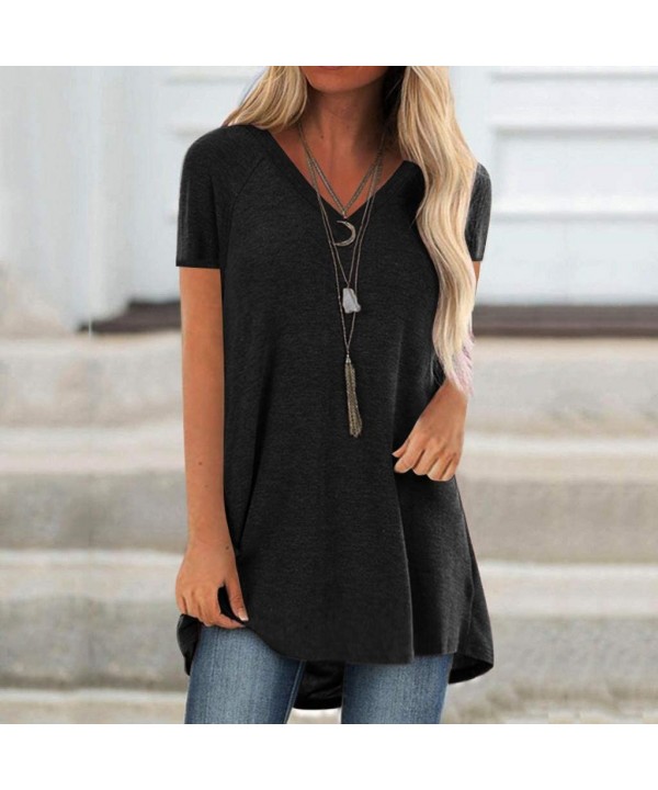 Women's Summer Short Sleeve Round Neck Dandelion Print Casual Loose Graphic T Shirt Tunic Tops - Blackv Neck - CB199S7CS7M $1...