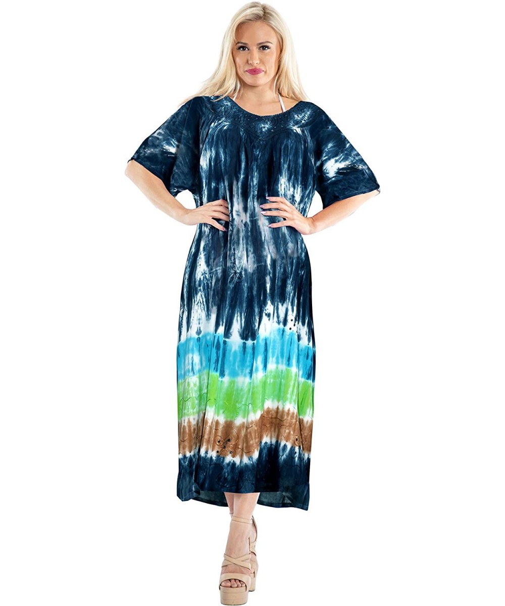 Women's Maxi Beach Dress Summer Swimsuit Cover Up Swimwear Hand Tie Dye - Blue_a872 - C418CN0D2YL $26.24-Cover-Ups