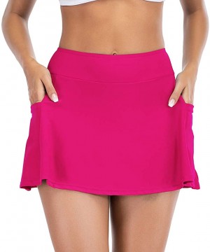 Swim Skirt Tankini Bikini Bottoms Womens Board Shorts with Side Pocket Sun Protection Swim Shorts for Women Rose Red - CX195X...