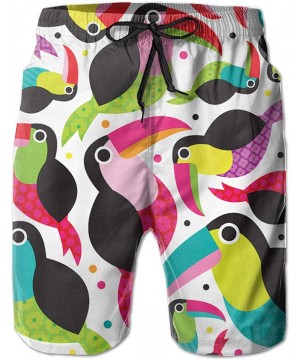 Men's Adjustable Drawstring Elastic Waist Swim Trunks Beach Shorts - Tucan Birds Colorful - C219CA67T57 $24.51-Board Shorts