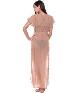 Women V Neck Chiffon Split Maxi Beach Dress Bikini Swimsuit Cover Up - Brown - CP17YE9M7QT $26.70-Cover-Ups