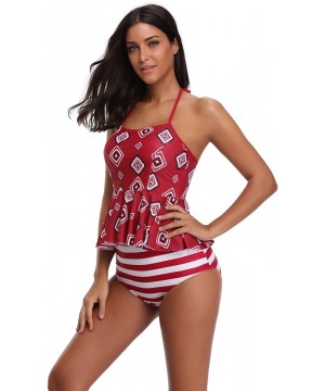 Women's Two Piece Adjustable Straps Padded Tankini Bikini Set - Red Style a - CM18C8G5EHL $27.30-Tankinis