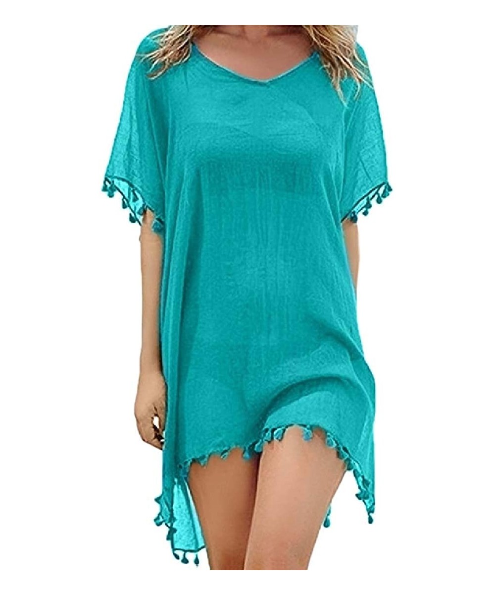 Women's Swimsuits Beach Dress Mini Fringed Kaftan Chiffon Top Coverups - 7 - CG190LQ035X $27.65-Cover-Ups