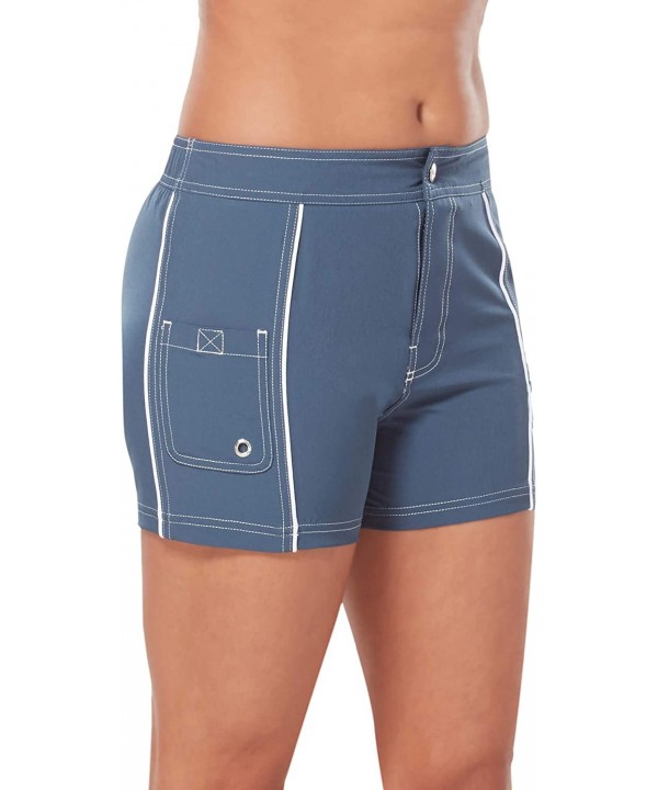 Women's Woven Stretch Board Short - Slate/White - CR198SWXLYW $44.46-Board Shorts