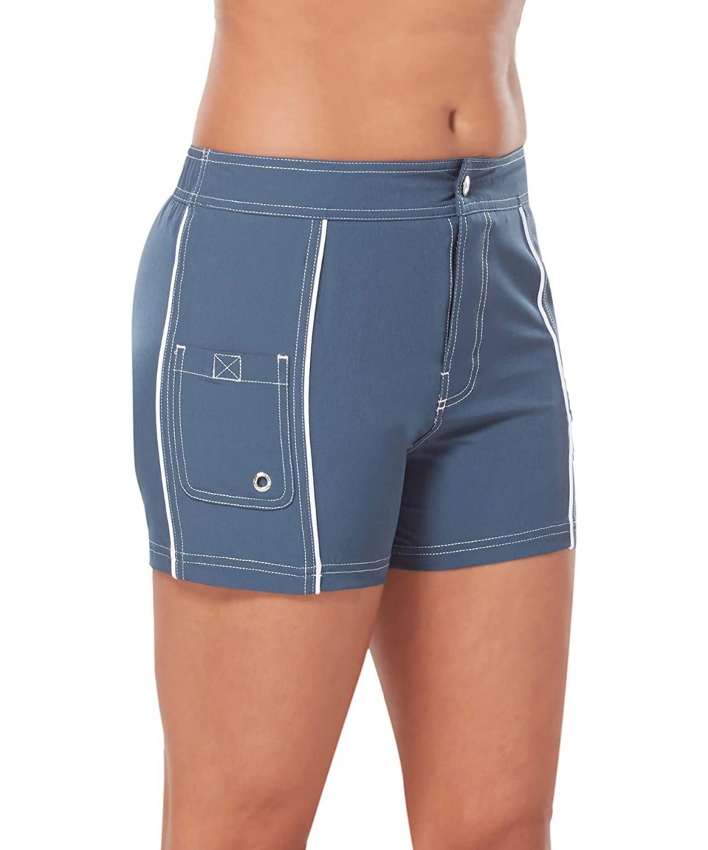 Women's Woven Stretch Board Short - Slate/White - CR198SWXLYW $44.46-Board Shorts