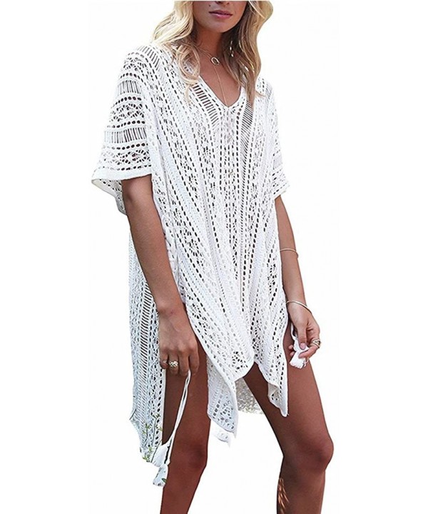 Women's Bathing Suit Tunic Cover Up Beach Bikini Swimsuit Crochet Dress - White - CY18C7TEHDI $21.50-Cover-Ups