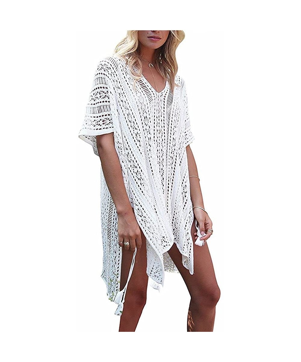 Women's Bathing Suit Tunic Cover Up Beach Bikini Swimsuit Crochet Dress - White - CY18C7TEHDI $21.50-Cover-Ups