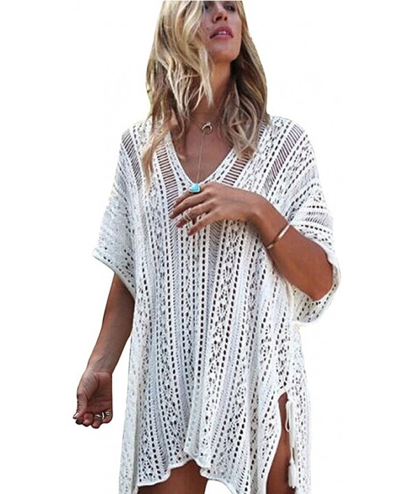 Women's Bathing Suit Tunic Cover Up Beach Bikini Swimsuit Crochet Dress - White - CY18C7TEHDI $21.50-Cover-Ups