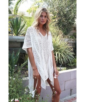 Women's Bathing Suit Tunic Cover Up Beach Bikini Swimsuit Crochet Dress - White - CY18C7TEHDI $21.50-Cover-Ups