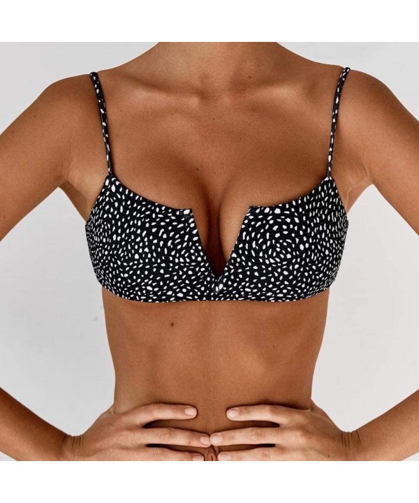 Women Solid Color Bikini Swimwear Push-Up Big V Split Swimsuit Beachwear - Black - CH1947XQ7XS $13.13-Tankinis