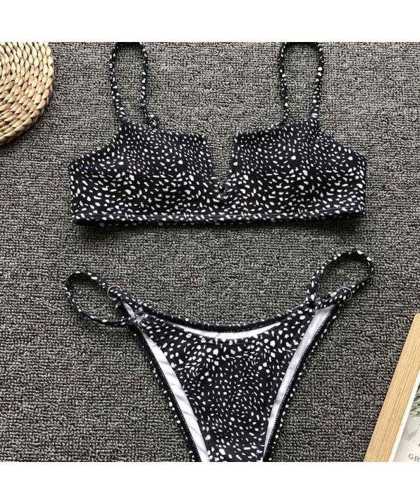 Women Solid Color Bikini Swimwear Push-Up Big V Split Swimsuit Beachwear - Black - CH1947XQ7XS $13.13-Tankinis