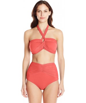 Women's High Waist Bikini Bottom Swimsuit - St. Barth's Coral - CE127STT8FZ $23.42-Bottoms