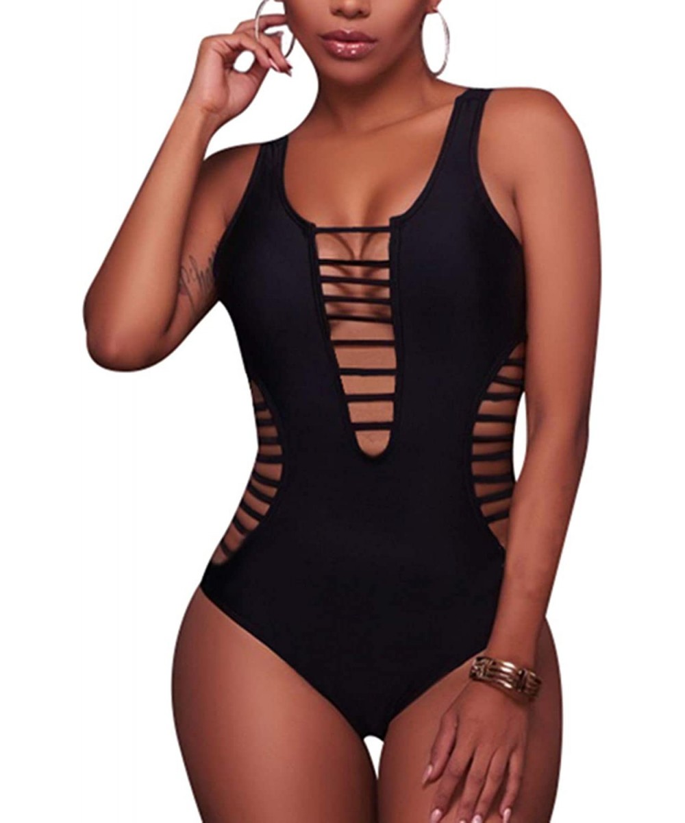 Women Sexy One Piece Swimsuit Plunge Cutout Bathing Suit Backless Criss Cross Swimwear - Black - CJ190U6A73H $21.41-One-Pieces