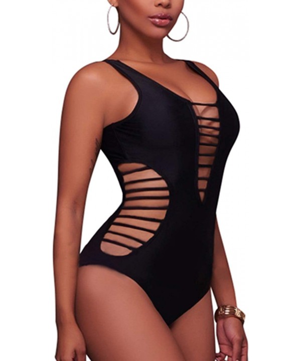 Women Sexy One Piece Swimsuit Plunge Cutout Bathing Suit Backless Criss Cross Swimwear - Black - CJ190U6A73H $21.41-One-Pieces