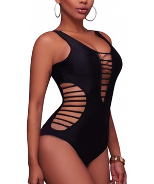 Women Sexy One Piece Swimsuit Plunge Cutout Bathing Suit Backless Criss Cross Swimwear - Black - CJ190U6A73H $21.41-One-Pieces