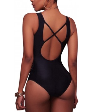 Women Sexy One Piece Swimsuit Plunge Cutout Bathing Suit Backless Criss Cross Swimwear - Black - CJ190U6A73H $21.41-One-Pieces