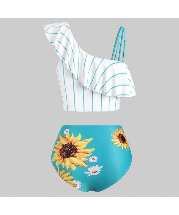 Women's Striped Sunflower Print Push-Up Padded Plus Size Overlay Bikini Swimsuit Beachwear - B Green - C8199SHGATG $16.46-Sets