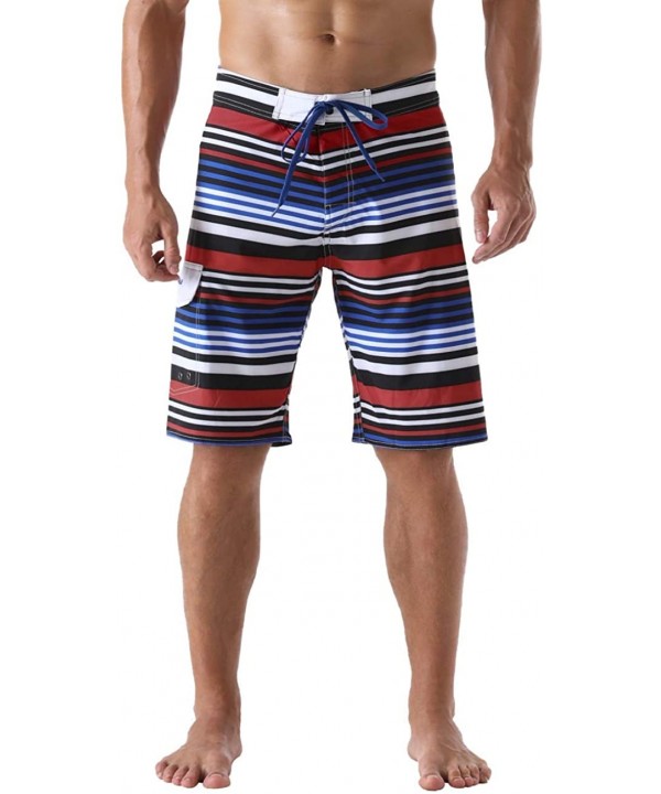 Men's Bathing Board Trunks Beach Shorts Holiday Hawaiian Colorful Striped - Black&red - C0190HNY4OR $22.63-Trunks