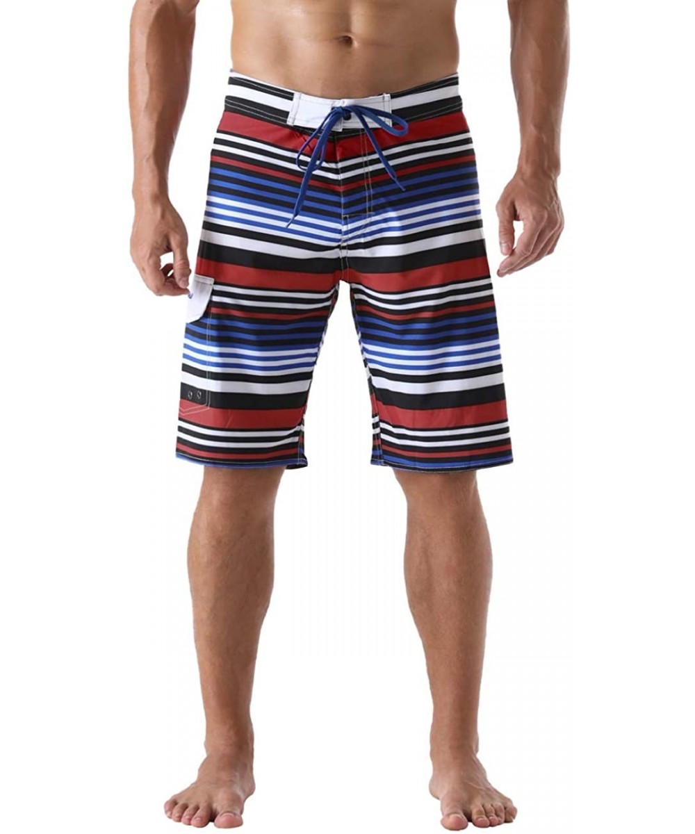 Men's Bathing Board Trunks Beach Shorts Holiday Hawaiian Colorful Striped - Black&red - C0190HNY4OR $22.63-Trunks