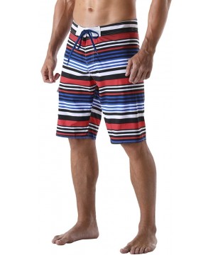 Men's Bathing Board Trunks Beach Shorts Holiday Hawaiian Colorful Striped - Black&red - C0190HNY4OR $22.63-Trunks