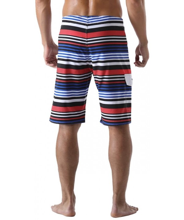 Men's Bathing Board Trunks Beach Shorts Holiday Hawaiian Colorful Striped - Black&red - C0190HNY4OR $22.63-Trunks