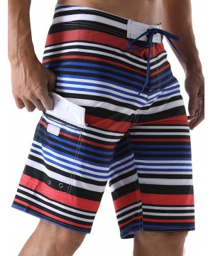 Men's Bathing Board Trunks Beach Shorts Holiday Hawaiian Colorful Striped - Black&red - C0190HNY4OR $22.63-Trunks