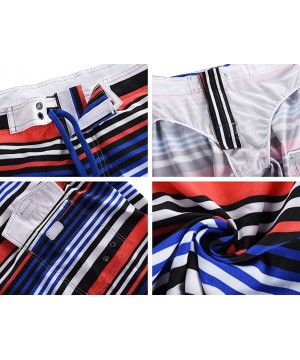 Men's Bathing Board Trunks Beach Shorts Holiday Hawaiian Colorful Striped - Black&red - C0190HNY4OR $22.63-Trunks